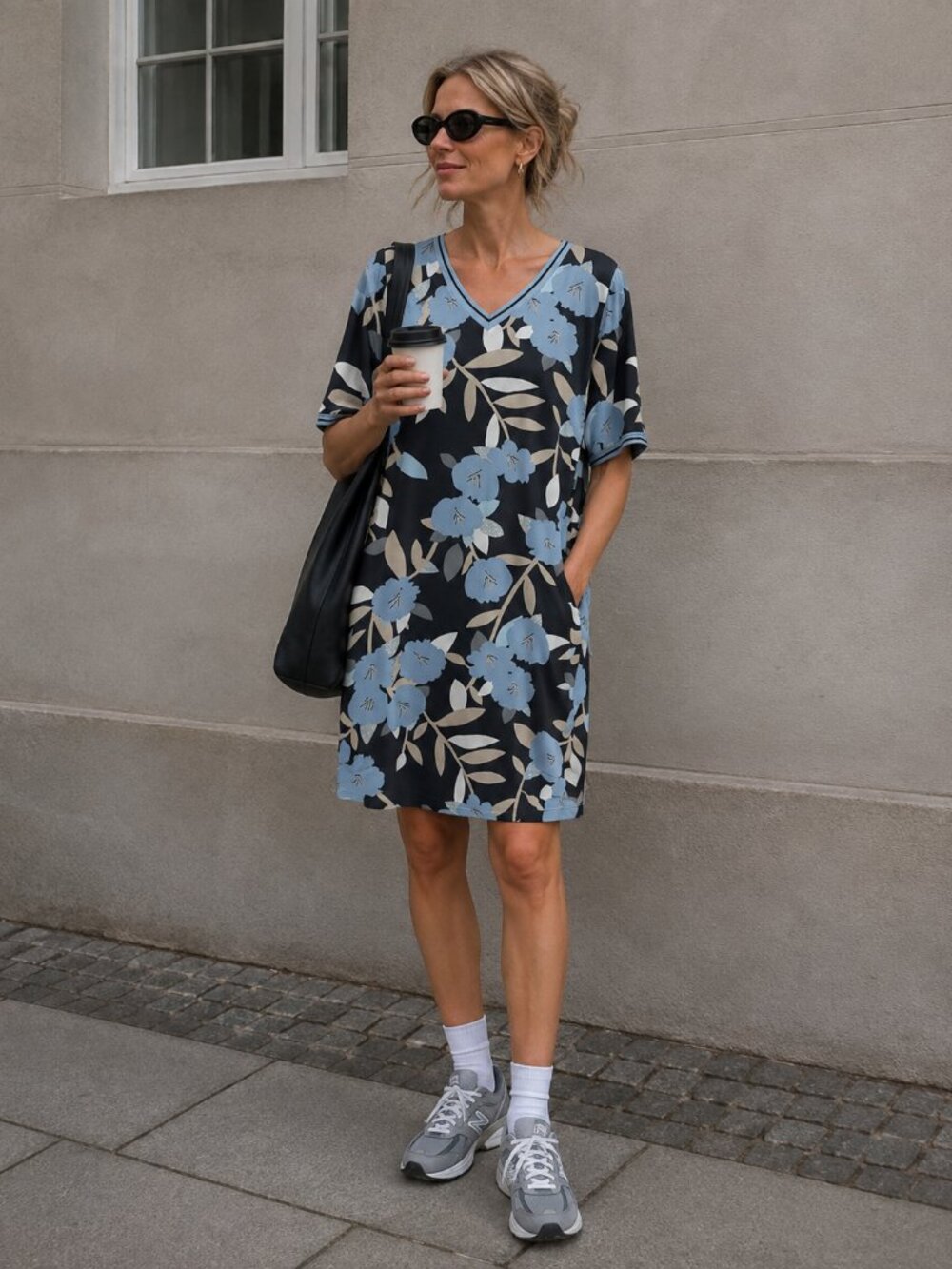 SANDWICH Floral T-Shirt Dress Blue Scandi Euro City Chic Travel Lagenlook M/L